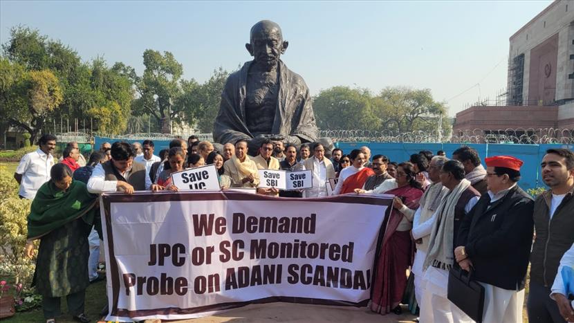 Opposition protests outside Parliament, demands JPC probe in Adani row